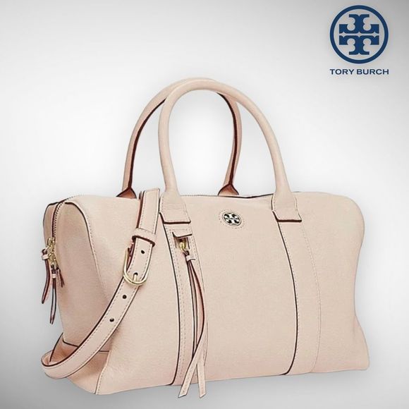Tory Burch Handbags - Tory Burch Brody Pebbled Leather Satchel in Light Oak $495